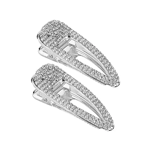 Pinces à cheveux en strass brillants en argent alligator, pour femme et fille 2 Unité (Lot de 1)