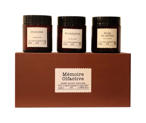 Bougies Rose de jardin, eucalyptus et orchidée - Set de 3