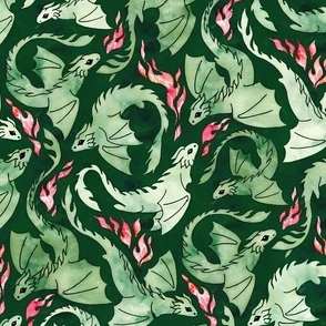 Dragon fire dark green Fabric | Spoonflower