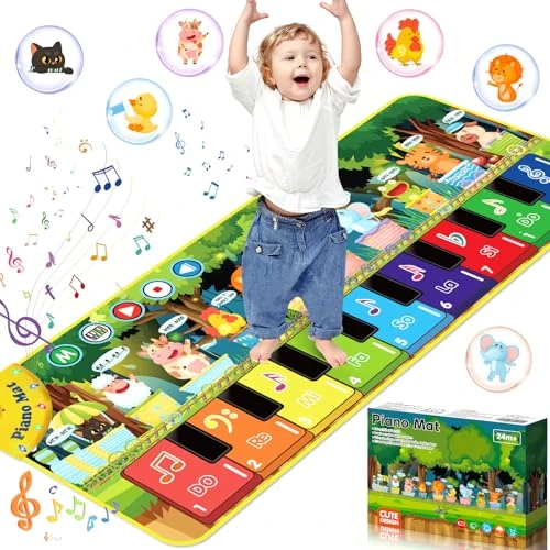BGIUSQF Tapis Musical Bébé, Piano pour Enfants, Tapis de Danse avec 10 Animaux, Jouet Musical Enfant 2 Ans, pour Garçons Filles, 110x43cm