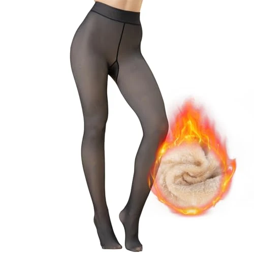MOOKLIN ROAM Collant Femme Polaire Grande Taille, Faux Translucide Legging Collants Super Élasticité, Épais et Chaud Taille Haute Legging Slim Hiver