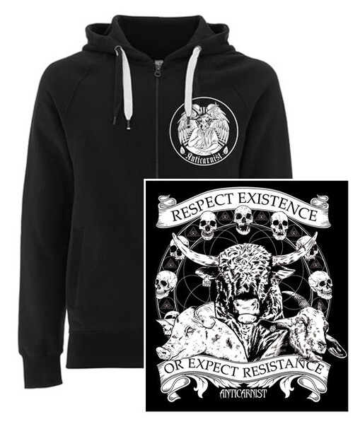 'Respect Existence or Expect Resistance' Vegan Zip-up Hoodie