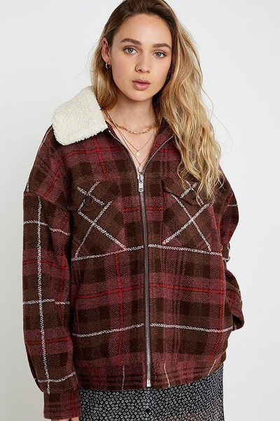UO - Veste Harrington à carreaux et peau de mouton