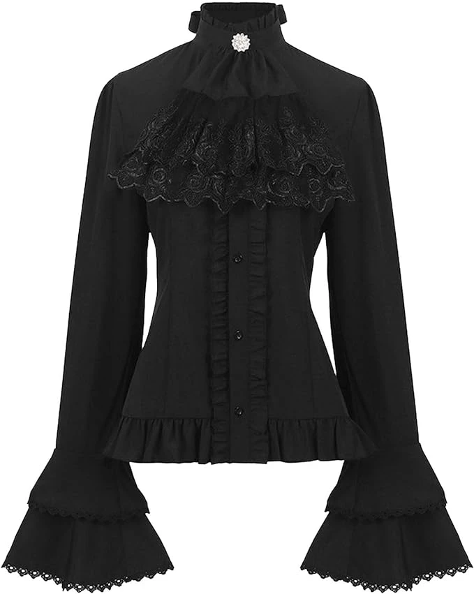 Chemise Victorienne pour Femme Gothique Steampunk Chemisier à Volants Vintage Manches Longues Haut Blouse Chic et Élégant Renaissance Pirate Top Soirée Bal Party Printemps Été