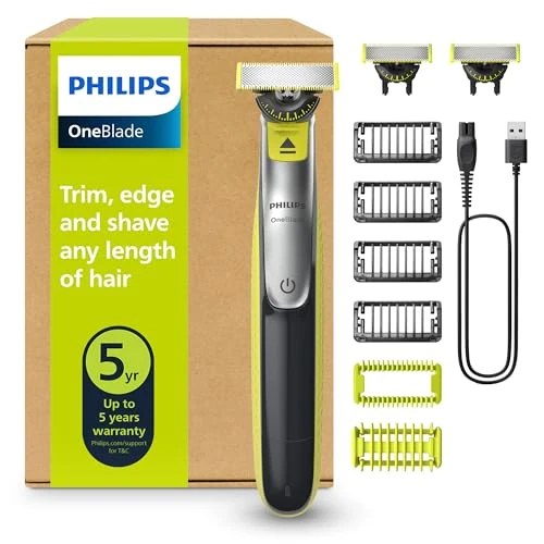 Philips OneBlade 360 Authentique Visage + Corps - Tondeuse à barbe électrique, tondeuse corps et rasoir avec technologie de lame 360, 2 lames 360, 4 sabots barbe de 3 jours, 1 kit Corps, QP2834/31