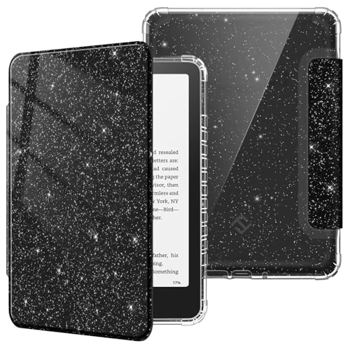 FINTIE Étui pour 7" Kindle Paperwhite (12e Génération, 2024) et Kindle Colorsoft (1re Génération, 2025/2024), Étui Transparent en TPU Souple Housse Veille/Réveil Auto, Noir Pailleté