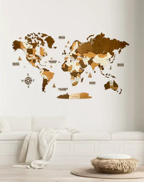 (pour nous deux) CARTE MURALE 3D EN BOIS DANS LES COULEURS MARRONS