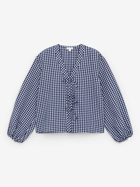 Chemisier en seersucker – Bleu foncé/Blanc – ARKET FR
