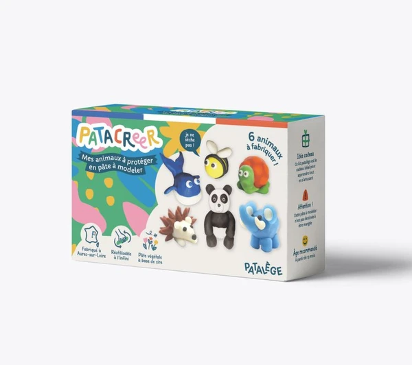 Kit à Fabriquer Mes 6 Animaux à Protéger en Pâte à Modeler - Abeille, Baleine, Tortue, Panda, Hérisson & Elephant