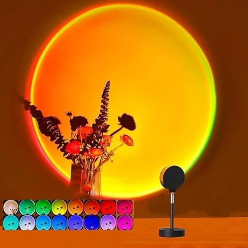 Sunset Lamp - 16 Colores Cambiantes Sunset Projection Lamp con 4 Modos de Iluminación, Luz Nocturna USB con Rotación de 180° con Control Remoto, Ideal para Fotografía, Fiesta, Decoración Familiar