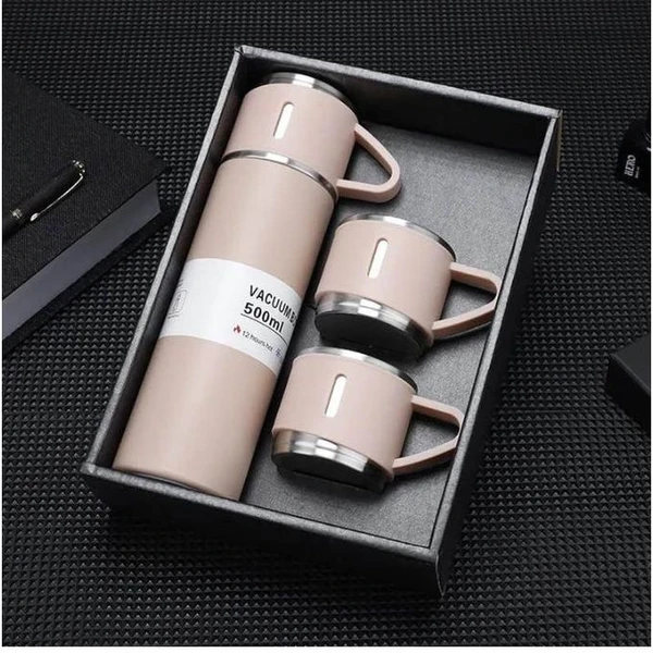 Tasse Isotherme Coffret Cadeau, Gourde Isotherme Etanche avec Tasse et Couvercle, Mug Isotherme Cafe en Acier Inoxydable pour Café et Thé, Tasse de Voyage 500 Ml pour Travail, Ecole (Rose)