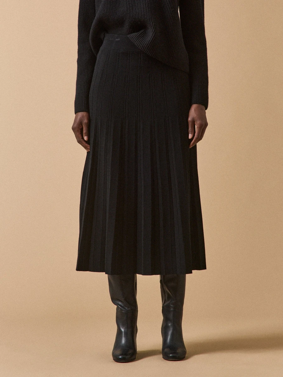 Jupe mi-longue maille plissée femme