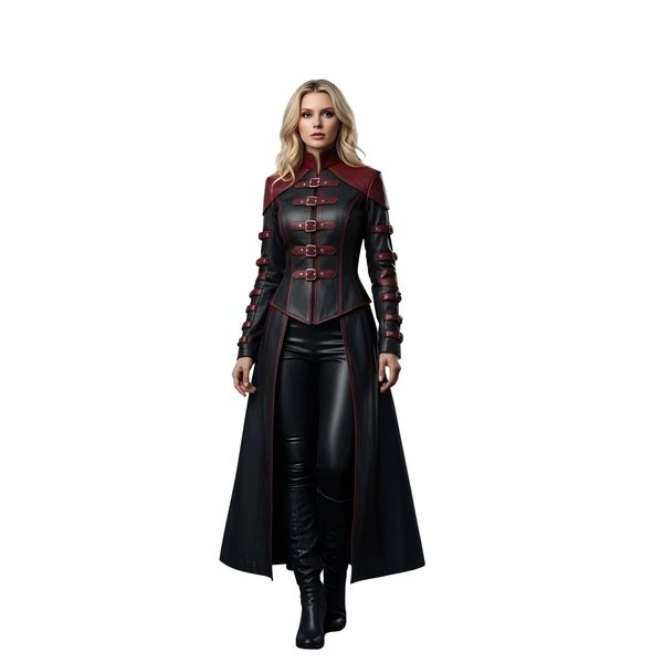 Women’s Black Leather Corset Gown – Medieval Sorceress Gothic Trench Coat for Renaissance, LARP, Cosplay & Halloween