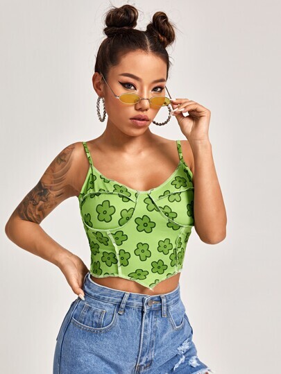 Top à ourlet asymétrique fleuri