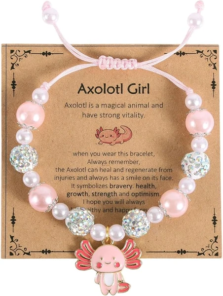 Bracelet Axolotl Réglable, Bracelet à Breloques en Perles Axolotl avec Jolie Carte Cadeaux de Rentrée Scolaire Bijoux de Fin d'Études Mignons Trucs Extensibles Kawaii
