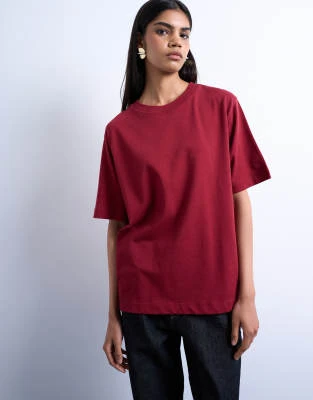Topshop - T-shirt basique à manches courtes de qualité supérieure - Rouge foncé