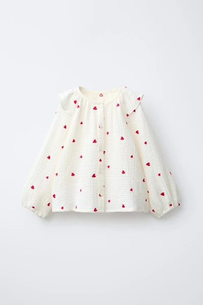 CHEMISE TEXTURÉE CŒURS BRODÉS