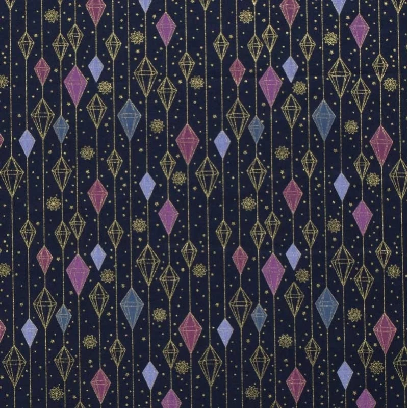 Tissu Popeline Imprimé Losange Bleu Marine - Tissus des Ursules