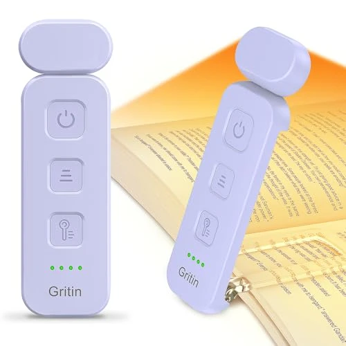 Gritin Lampe de Lecture Rechargeable, 3 Couleurs Protection des Yeux &amp; 5 Niveaux de Luminosité Réglables, Portable Longue Durée Mini Liseuse Lampe Clip pour Lire au Lit,Violet