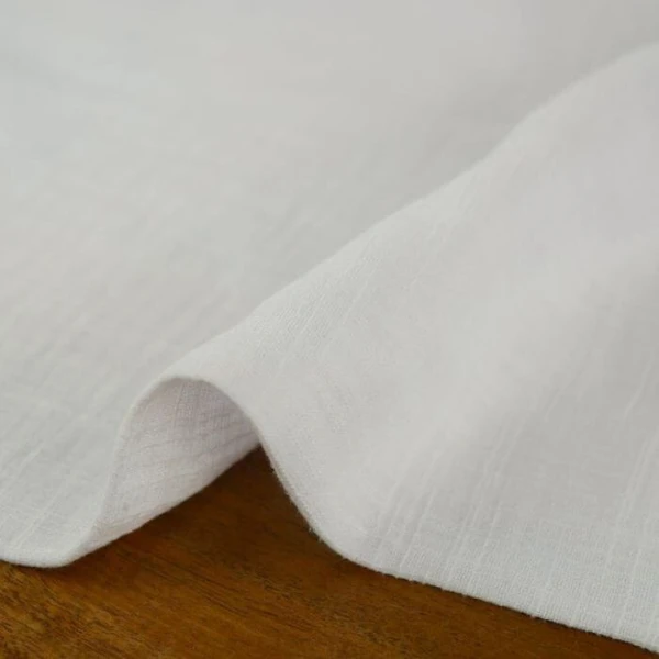 Tissu double gaze coton effet lin - blanc