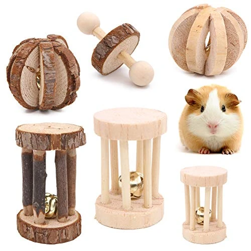 Winterworm Lot de 6 jouets à mâcher en bois pour hamster, souris, chinchillas, lapin, gerbille, cochon d'Inde