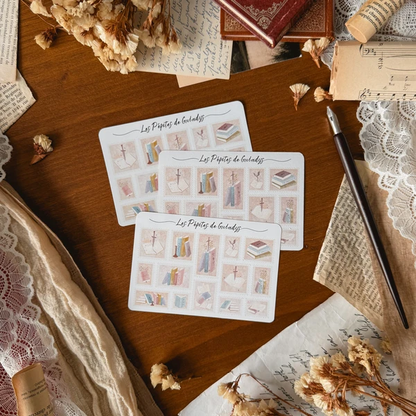 Petite planche de stickers timbres Lectures Printanières - Livres