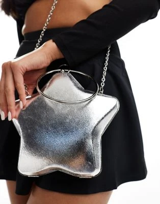ASOS DESIGN - Pochette rigide en forme d'étoile avec poignée circulaire - Argenté