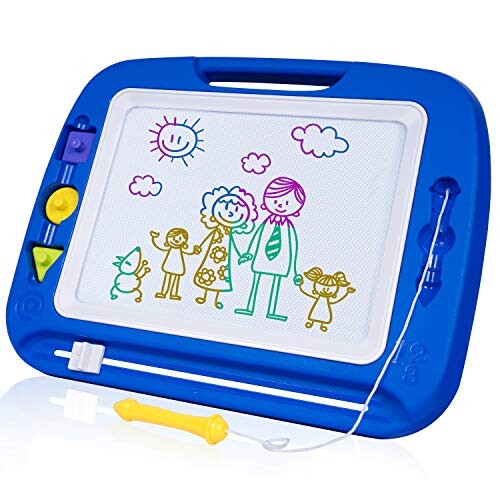 SGILE Ardoise Magique Grande Enfant Tableau de Dessin Magnétique Effaçable Multicolore pour Bébés 41.5 X 32.5 cm Aimant Loisir Créatif Jouet Educatif (Bleu)