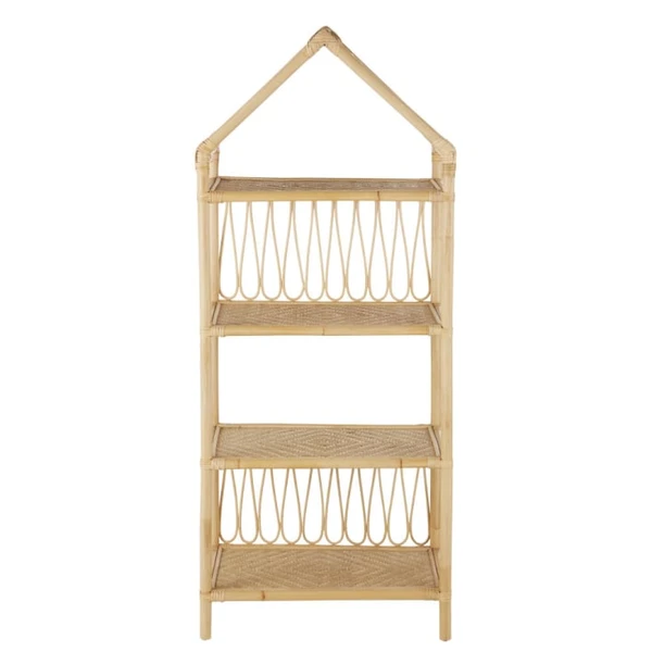 Bibliothèque maison enfant en rotin et bambou beige