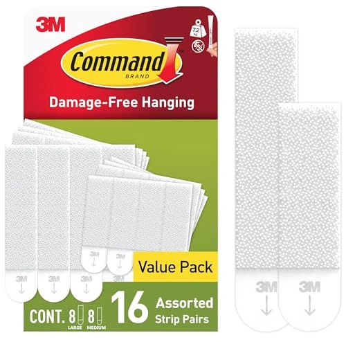 Command Languettes Accroches Tableaux Moyen et Grand Modèles, Blanc, 8 x 2 L + 8 X 2 M, 32 Languettes - Fixation sans Dommage