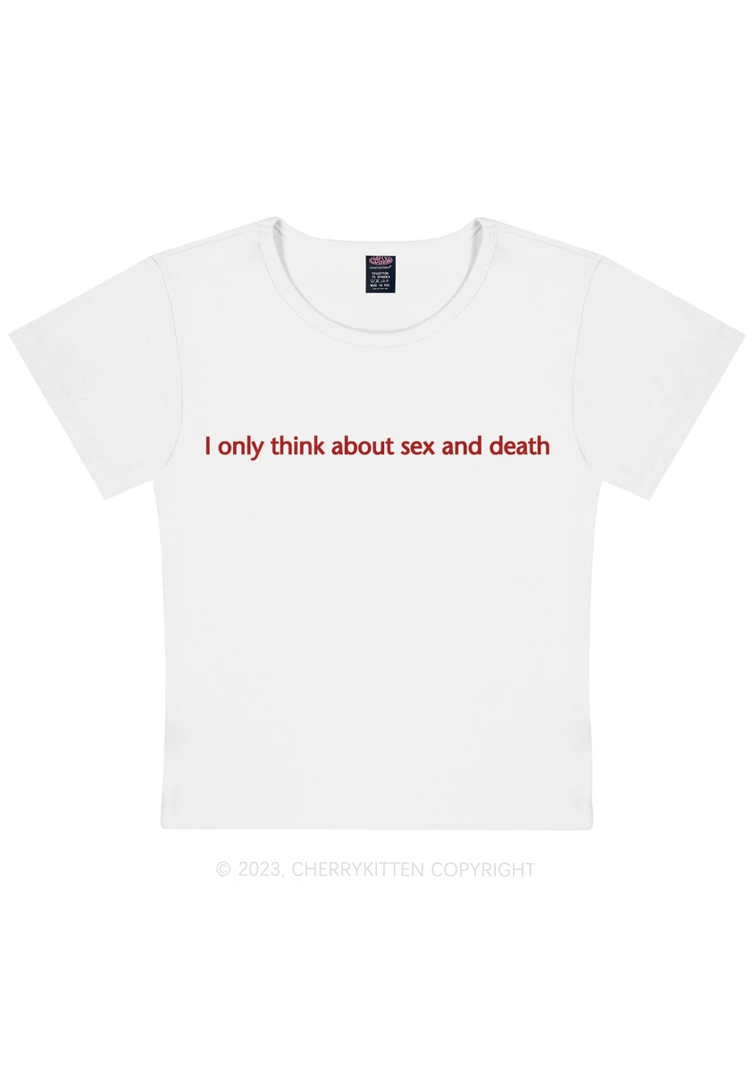 Think About Death Y2K Baby Tee Cherrykitten