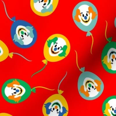 Circus Clown Balloons on Red Fabric | Spoonflower