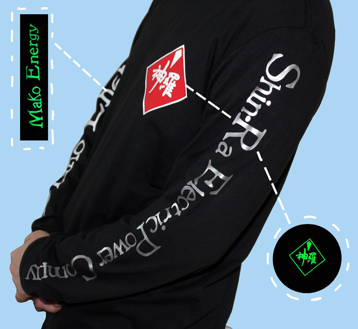 ShinRa Inspiré lueur dans la chemise sombre longsleeve