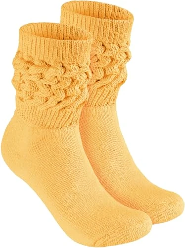 BRUBAKER Chaussettes de Sport Rétro - Chaussettes de Sport pour Femmes pour le Fitness, Yoga, Workout et Gymnastique - 1 Paire de Chaussettes Tricotées pour Femmes - Jaune Clair, 39-42