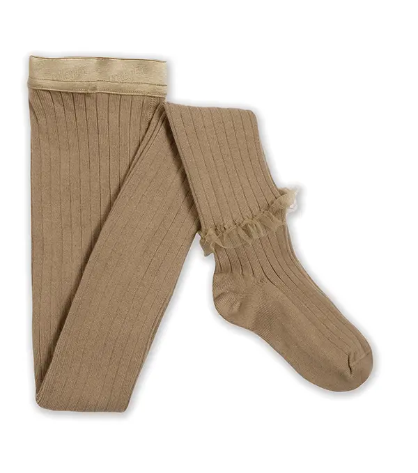 Gisèle - Collants à côtes avec volant tulle - Petite Taupe