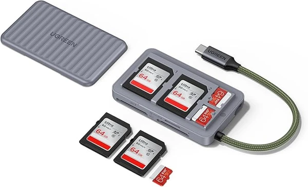 UGREEN Lecteur Carte SD USB C avec Étui de Stockage Adaptateur Micro SD 170MB/s Card Reader Lecteur de Cartes Mémoire Compatible avec iPhone 16 15 Plus Pro Max Galaxy S25 iPad Pro Air MacBook