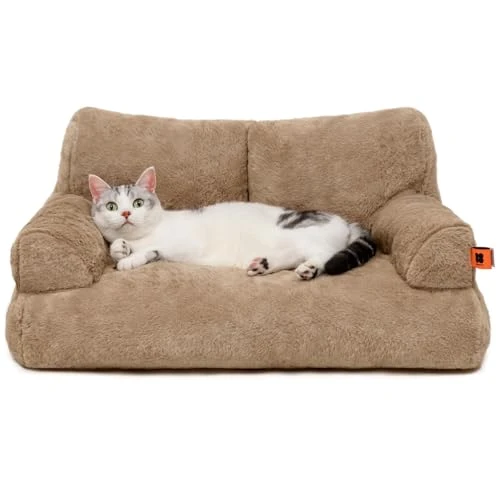 MEWOOFUN Grand lit pour chat - Canapé moelleux et lavable - Avec dessous antidérapant - Kaki - 66 x 48 cm