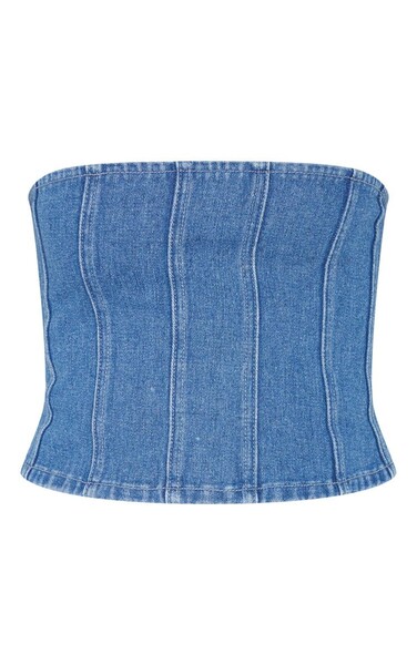 Corset en jean moyennement délavé à détail coutures