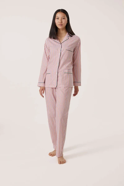 Ultra-Light Cotton Pajama Set - Striped - Purple, White and Apricot