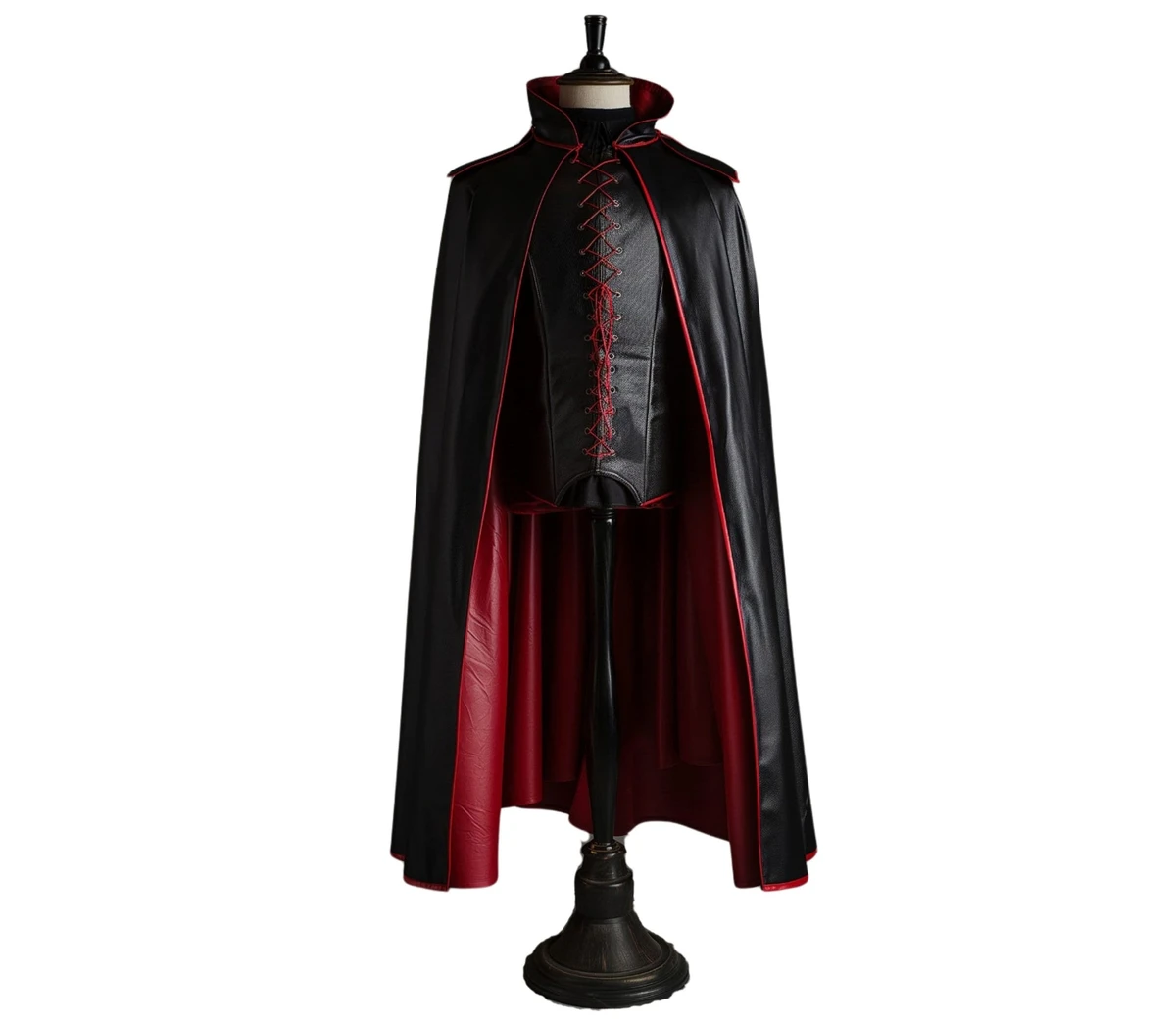 The Blood Emperor - Handmade Red & Black Leather Dracula Cloak - Leather Cloak With Vest For Devil Costume - Vampire Costume Cloak For Men