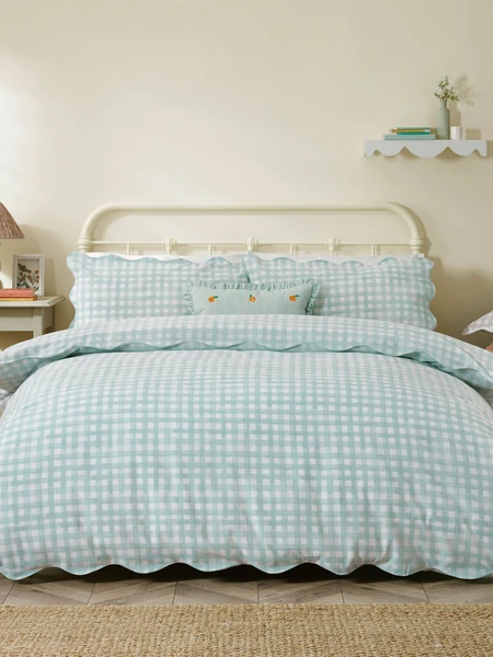 Ensemble de couette vichy à bords festoncés