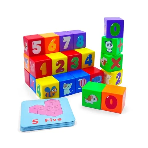 JAYSRIS Blocs de construction empilables 30 cubes 3 x 3 x 3 cm ABS motifs colorés jouets éducatifs pré-scolaires