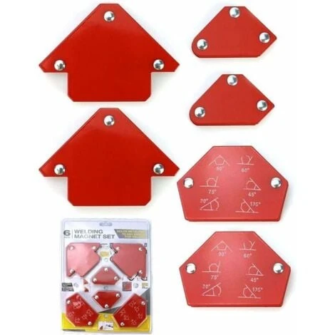 6 Pièces Aimant Soudure, Positionneur Soudure Magnétique Angle Soudure 30°/45°/60°/75°/90°/105°/120°/135°, Force de Maintien 6,8kg/15lbs - 11,3kg/25lbs