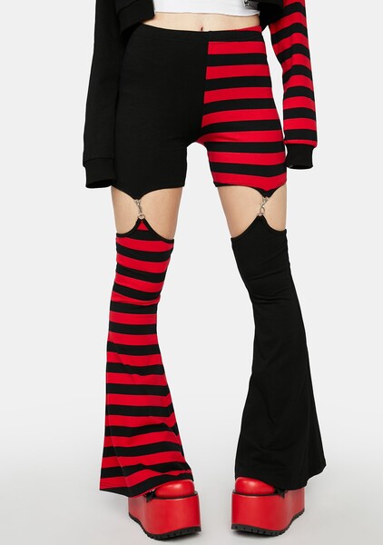 Current Mood Two Tone Striped Garter Bell Bottoms - Red/Black