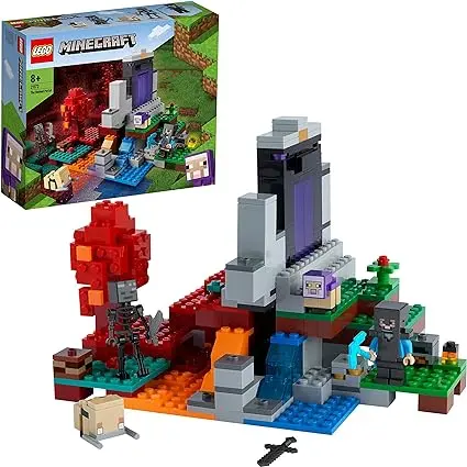 LEGO 21172 Minecraft Le Portail en Ruine, Jouet avec Figurines de Steve et Wither Squelette, dans Le Nether, pour Filles et Garçons de 8 Ans