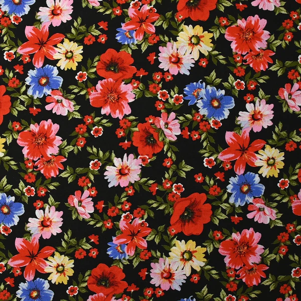 Viscose imprimée lien floral rouge fond noir