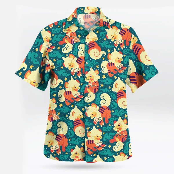 Hisuian Growlithe Pokémon Button Up Hawaiian Shirt