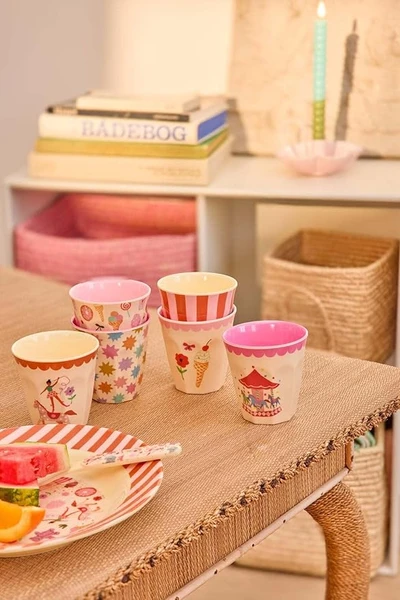 Lot de 6 gobelets en mélamine – Pink Fun Fair Print – Gobelets pour enfant – Gobelets de camping – Vaisselle en mélamine incassable, sans BPA, 160 ml