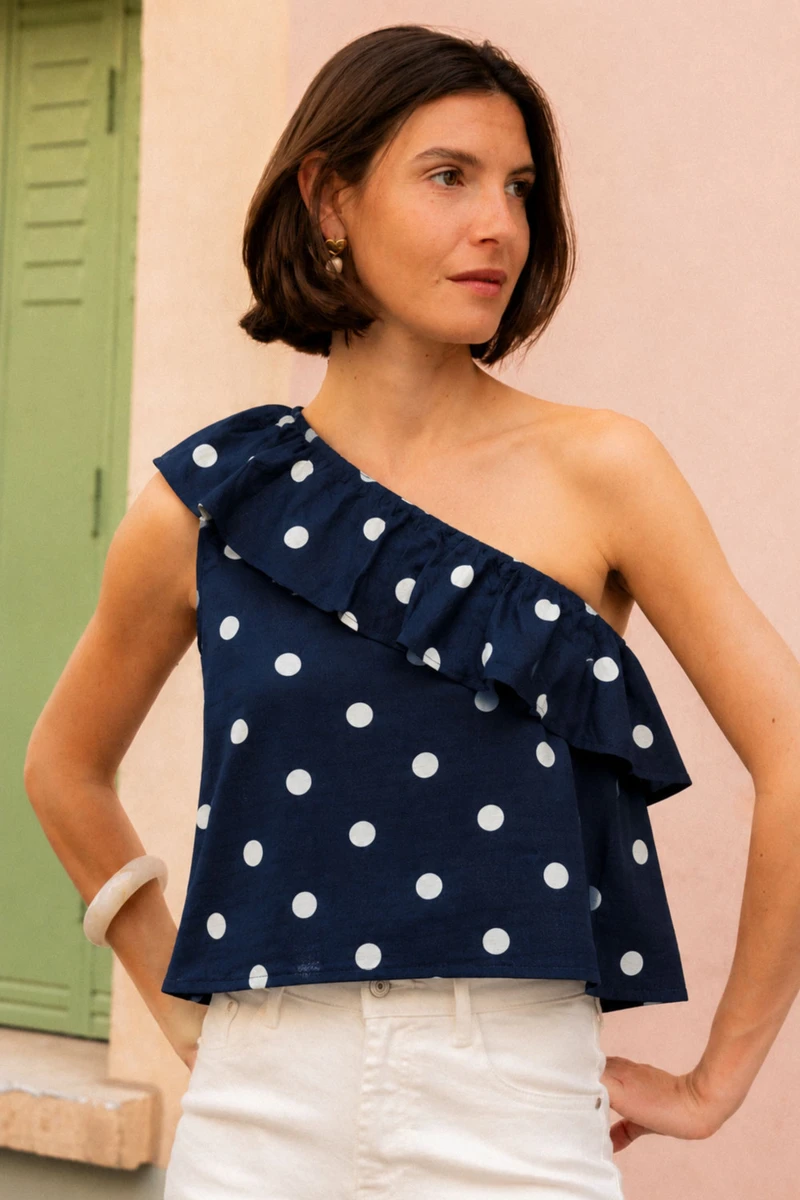 Top Asymétrique À Pois - Marine - Boutique Libertie