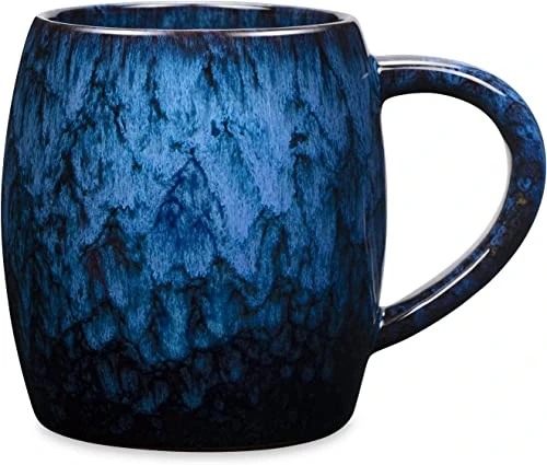 SECELES Tasse à café en céramique de 600 ml, grande tasse à thé en céramique faite à la main pour le bureau et la maison, avec grande poignée, passe au micro-ondes et lave-vaisselle (Bleu profond)